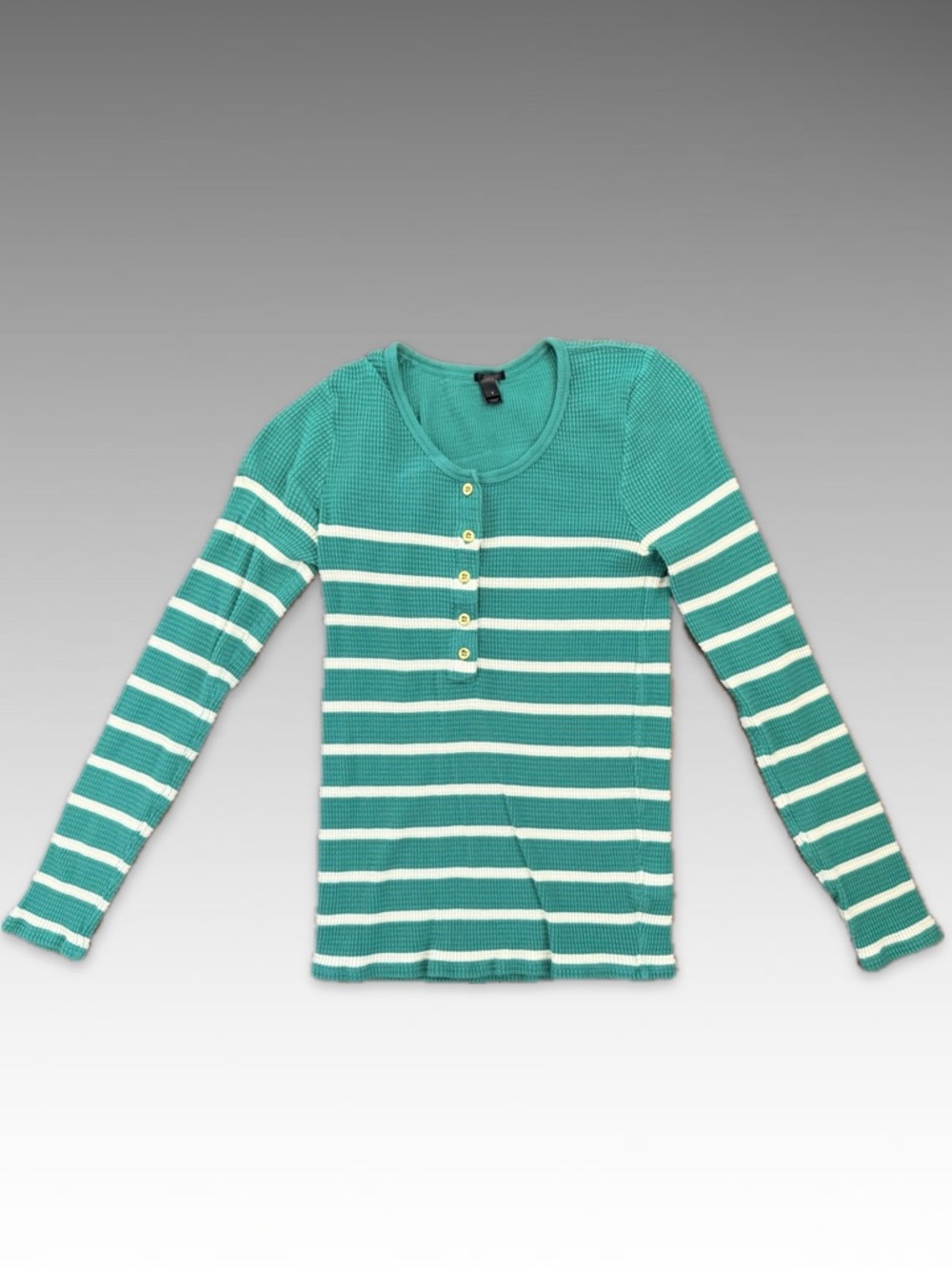 J. Crew Mens Green White Striped Long Sleeve Henley Shirt 100% Cotton Small